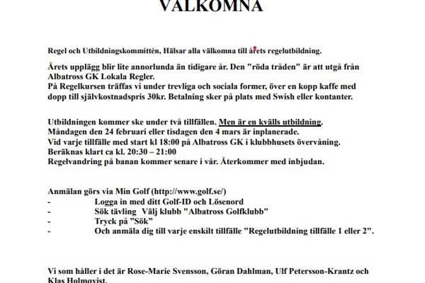 Regelutbildning 2025 ,24 Februari och 4 Mars