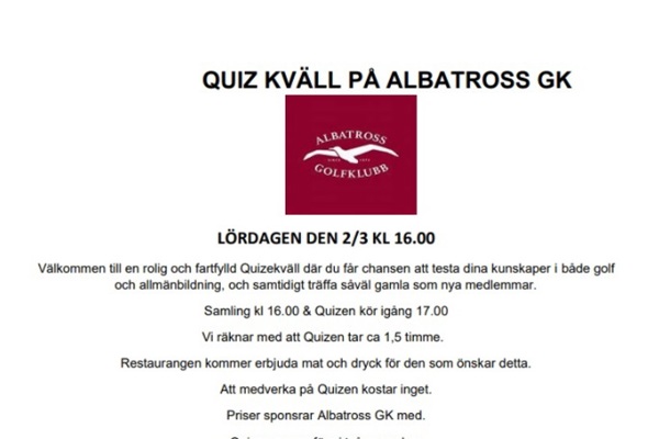 Quizkväll på Albatross Golfklubb